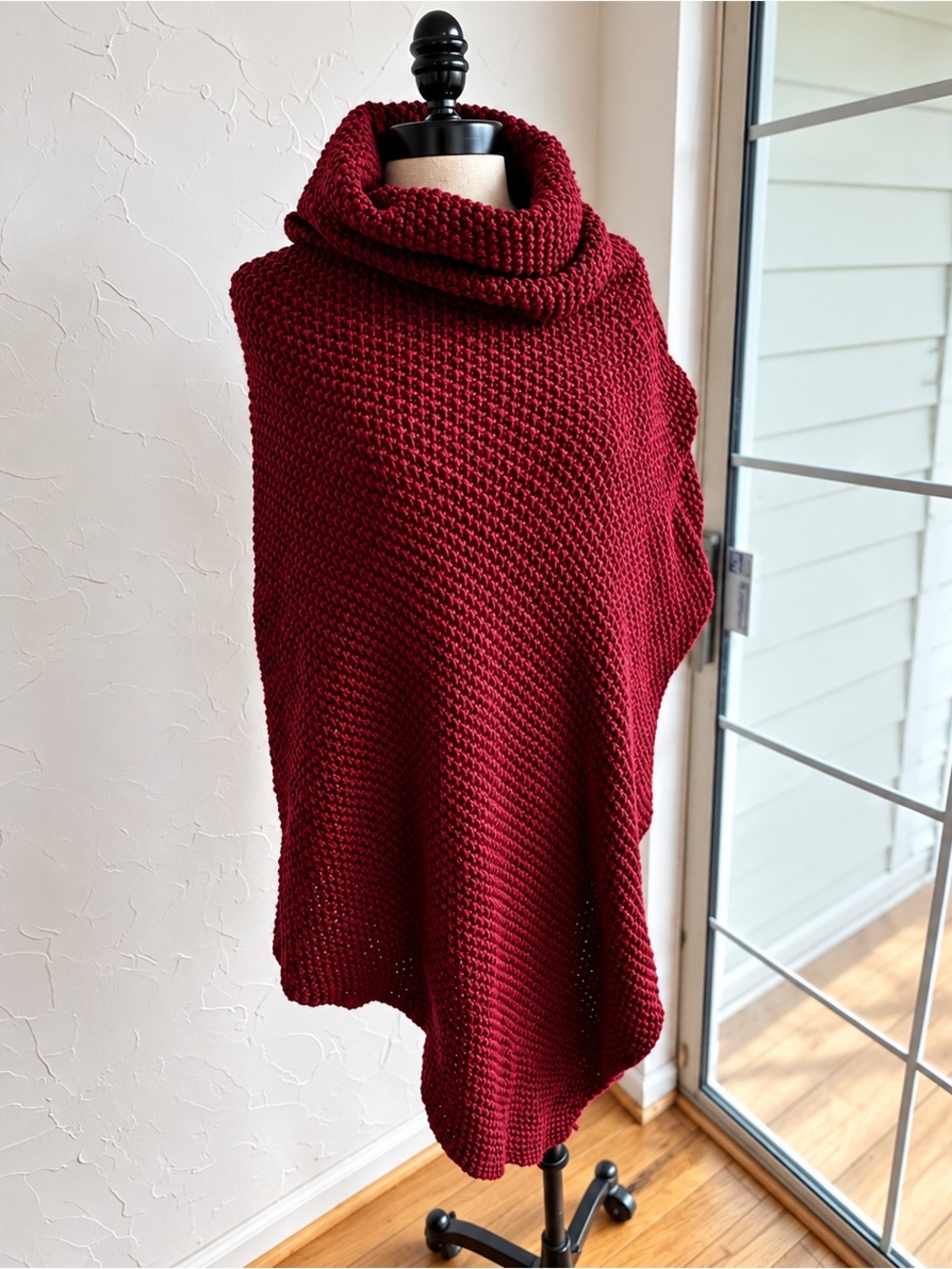 Cozy Women's Burgundy Knit Cowl Neck Sweater poncho
